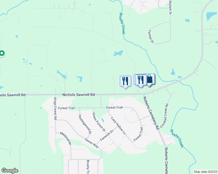 map of restaurants, bars, coffee shops, grocery stores, and more near 23589 Nichols Sawmill Road in Hockley