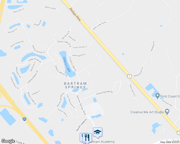 map of restaurants, bars, coffee shops, grocery stores, and more near 6327 Witherington Lake Court in Jacksonville