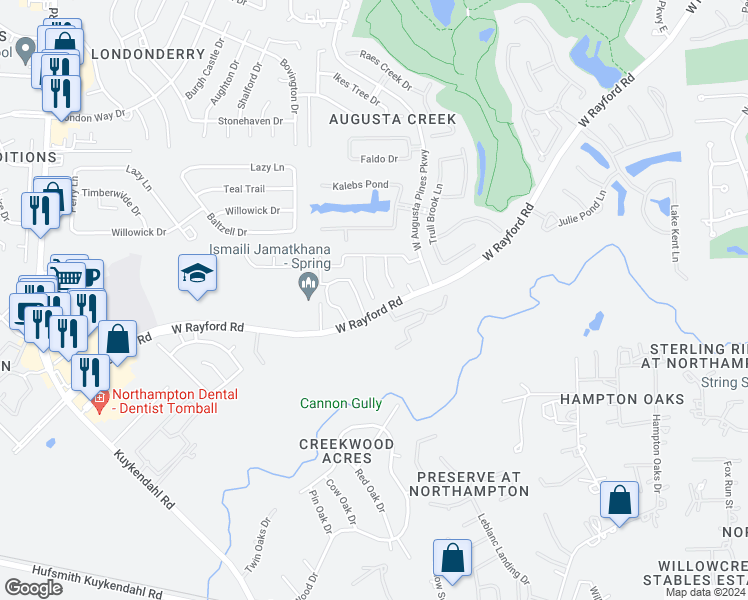 map of restaurants, bars, coffee shops, grocery stores, and more near 20860 Jenns Creek Court in Spring