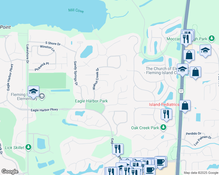 map of restaurants, bars, coffee shops, grocery stores, and more near 1612 Brighton Bluff Court in Orange Park