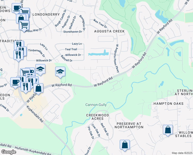map of restaurants, bars, coffee shops, grocery stores, and more near 24520 Community Center Drive in Spring