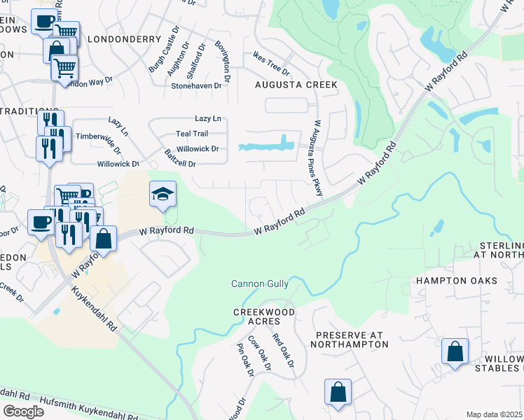 map of restaurants, bars, coffee shops, grocery stores, and more near 24523 Jenns Creek Court in Spring