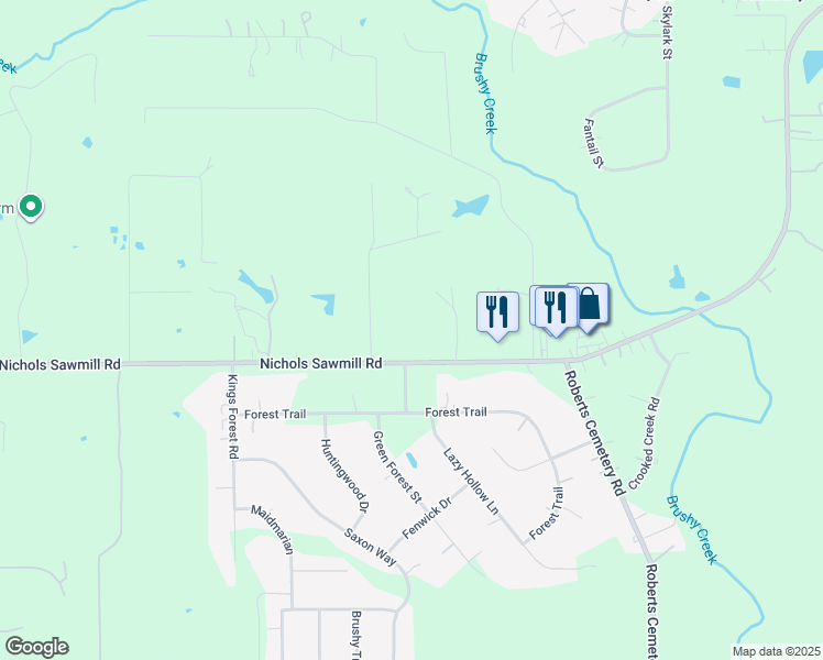 map of restaurants, bars, coffee shops, grocery stores, and more near 23589 Nichols Sawmill Road in Hockley