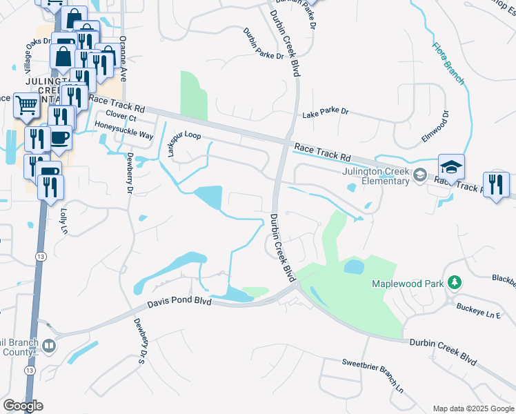 map of restaurants, bars, coffee shops, grocery stores, and more near 805 Brookstone Court in Jacksonville