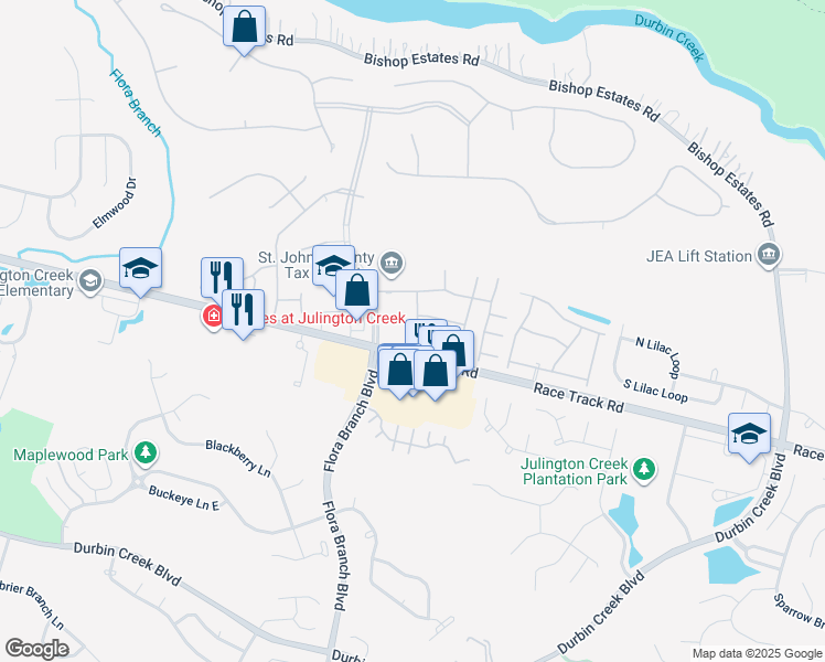 map of restaurants, bars, coffee shops, grocery stores, and more near 707 Middle Branch Way in Jacksonville