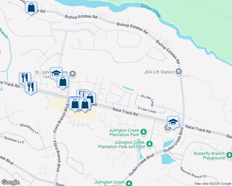 map of restaurants, bars, coffee shops, grocery stores, and more near 622 Briar Way Lane in Jacksonville
