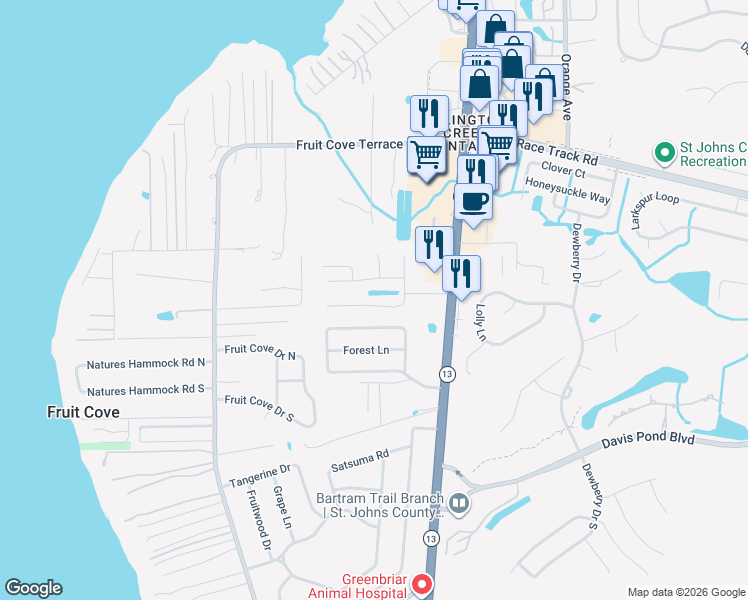 map of restaurants, bars, coffee shops, grocery stores, and more near 1462 Otoes Place in Jacksonville