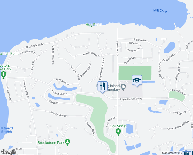 map of restaurants, bars, coffee shops, grocery stores, and more near Bridgewater Court in Fleming Island