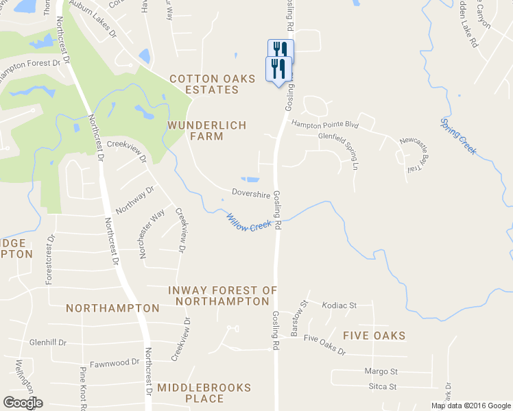 map of restaurants, bars, coffee shops, grocery stores, and more near 25823 Ridgecrest Drive in Spring