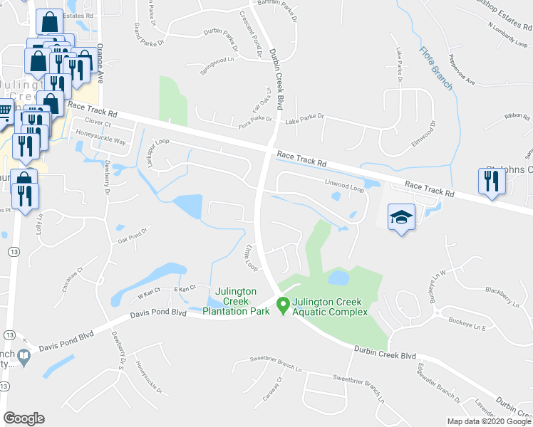 map of restaurants, bars, coffee shops, grocery stores, and more near 893 Putters Green Way North in Jacksonville