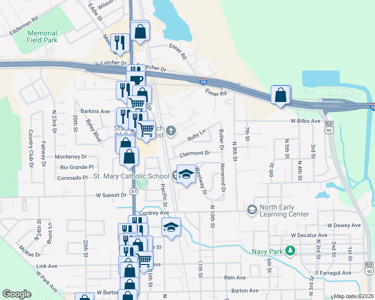 map of restaurants, bars, coffee shops, grocery stores, and more near 1026 Clairmont Drive in Orange