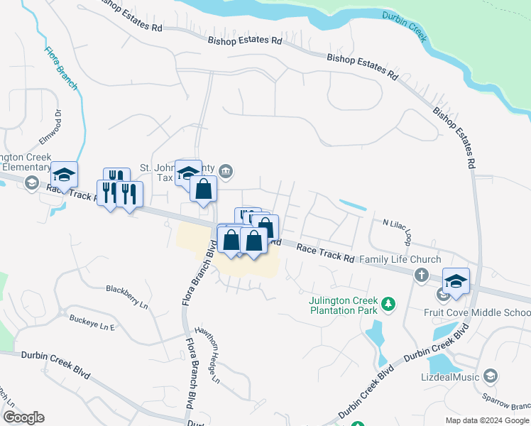 map of restaurants, bars, coffee shops, grocery stores, and more near 745 Middle Branch Way in Jacksonville