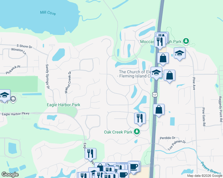 map of restaurants, bars, coffee shops, grocery stores, and more near 1818 Royal Fern Lane in Orange Park