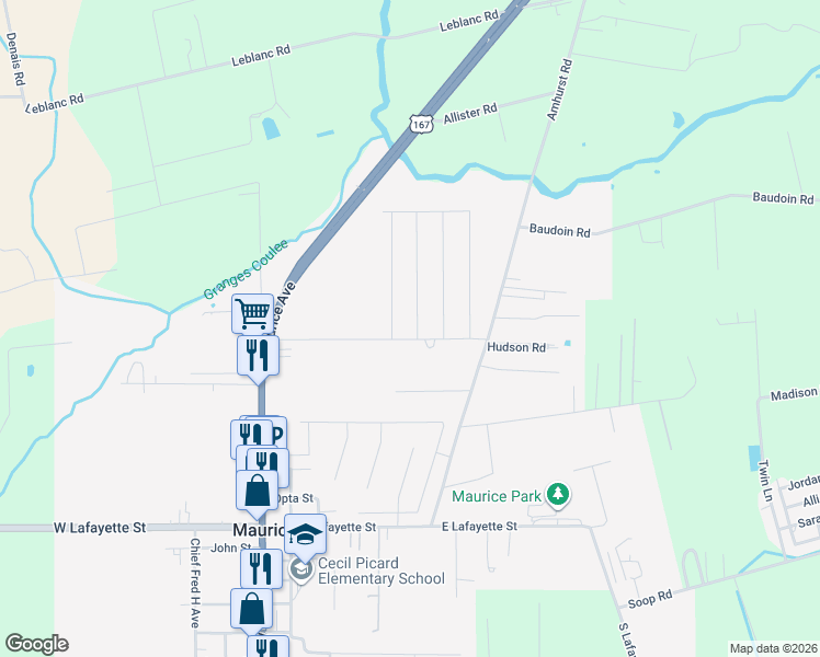 map of restaurants, bars, coffee shops, grocery stores, and more near 100-340 East Vincent Street in Maurice
