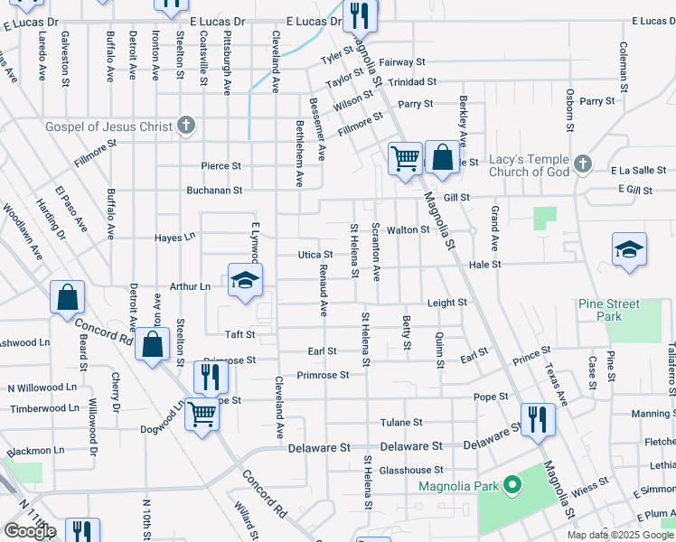 map of restaurants, bars, coffee shops, grocery stores, and more near 2060 Toledo Street in Beaumont