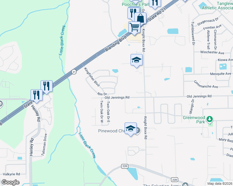 map of restaurants, bars, coffee shops, grocery stores, and more near 1559 Ibis Drive in Orange Park