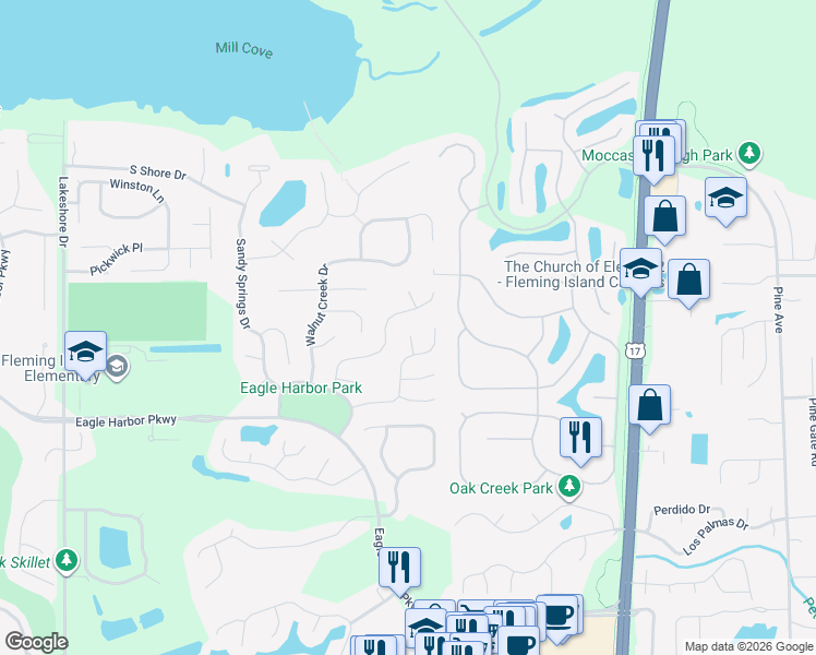 map of restaurants, bars, coffee shops, grocery stores, and more near 1420 Green Turtle Court in Orange Park