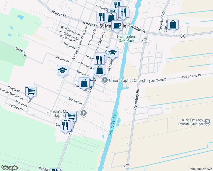 map of restaurants, bars, coffee shops, grocery stores, and more near 909 Saint Martin Street in Saint Martinville