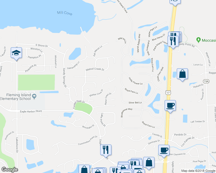 map of restaurants, bars, coffee shops, grocery stores, and more near 1420 Green Turtle Court in Orange Park