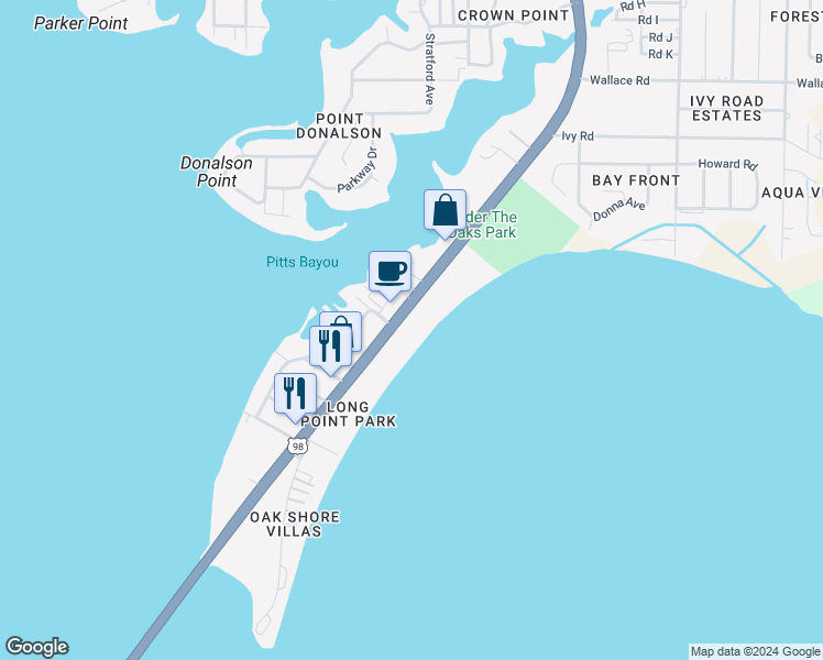 map of restaurants, bars, coffee shops, grocery stores, and more near 6035 U.S. 98 in Panama City