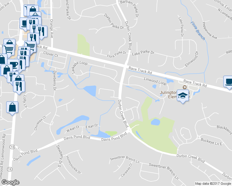 map of restaurants, bars, coffee shops, grocery stores, and more near 805 Brookstone Court in Jacksonville