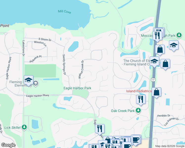 map of restaurants, bars, coffee shops, grocery stores, and more near 1612 Brighton Bluff Court in Orange Park