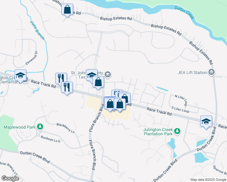 map of restaurants, bars, coffee shops, grocery stores, and more near 707 Middle Branch Way in Jacksonville