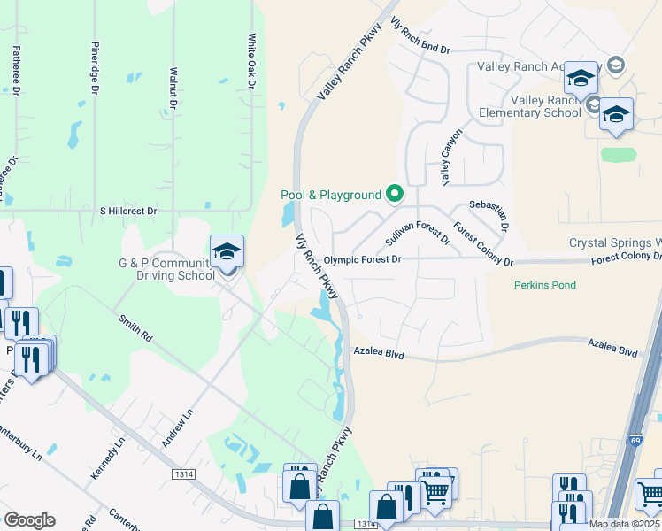 map of restaurants, bars, coffee shops, grocery stores, and more near 21426 Olympic Forest Drive in Porter