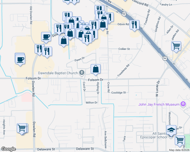 map of restaurants, bars, coffee shops, grocery stores, and more near 3745 Kipling Dr in Beaumont
