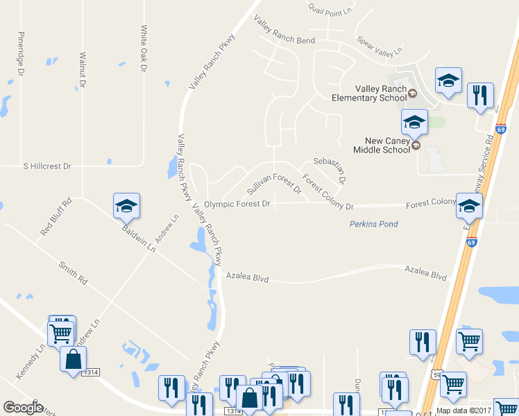 map of restaurants, bars, coffee shops, grocery stores, and more near 21502 Olympic Forest Drive in Porter
