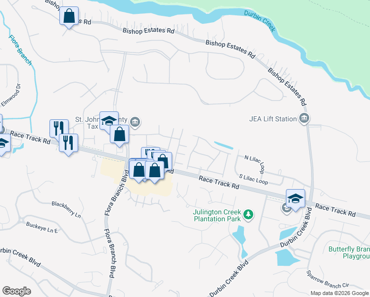 map of restaurants, bars, coffee shops, grocery stores, and more near 1007 South Bank Way in Fruit Cove