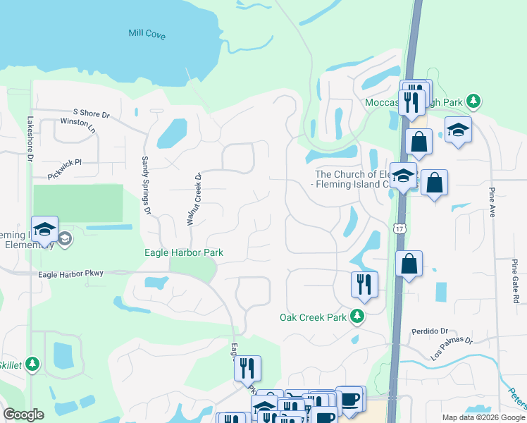 map of restaurants, bars, coffee shops, grocery stores, and more near 1420 Green Turtle Court in Orange Park