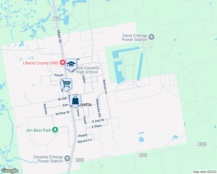 map of restaurants, bars, coffee shops, grocery stores, and more near 501 Bobcat Lane in Daisetta