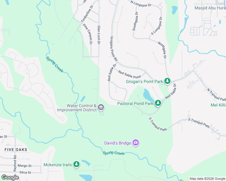 map of restaurants, bars, coffee shops, grocery stores, and more near 6 Misty Point in The Woodlands