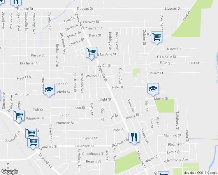 map of restaurants, bars, coffee shops, grocery stores, and more near 1599 Hale Street in Beaumont