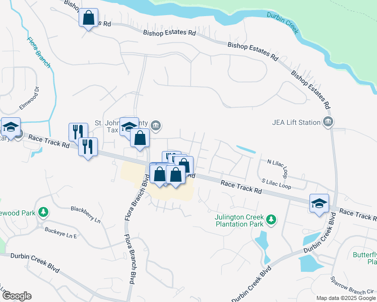 map of restaurants, bars, coffee shops, grocery stores, and more near 754 Middle Branch Way in Jacksonville