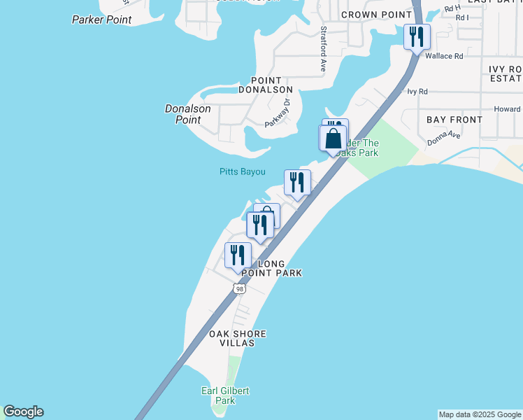 map of restaurants, bars, coffee shops, grocery stores, and more near 243 Blackshear Drive in Panama City
