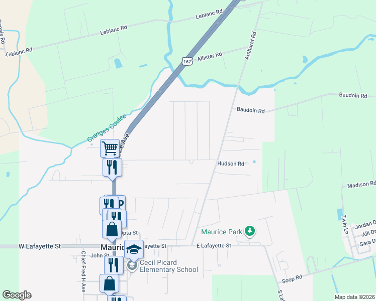 map of restaurants, bars, coffee shops, grocery stores, and more near 100-340 East Vincent Street in Maurice