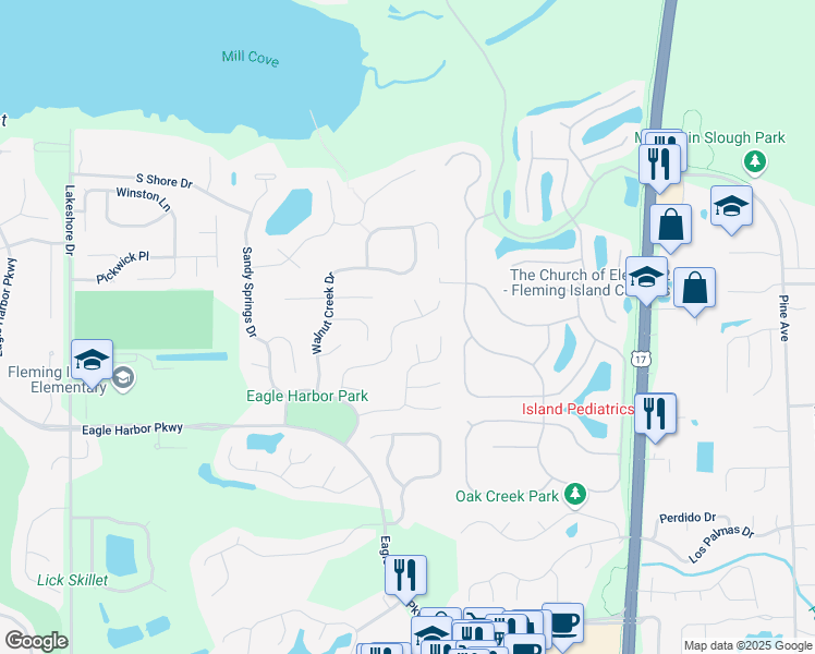 map of restaurants, bars, coffee shops, grocery stores, and more near 1541 Shelter Cove Drive in Fleming Island