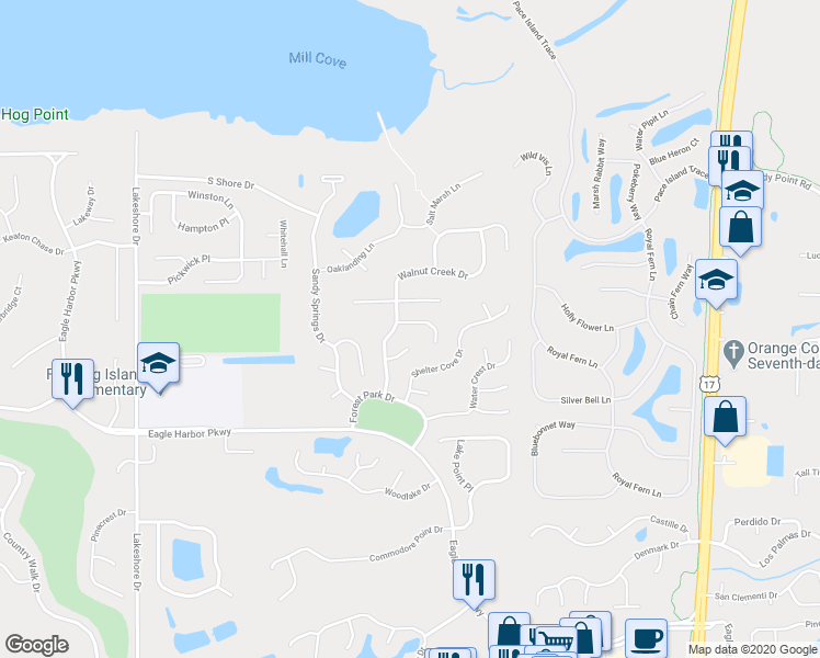 map of restaurants, bars, coffee shops, grocery stores, and more near 1639 Brighton Bluff Court in Orange Park