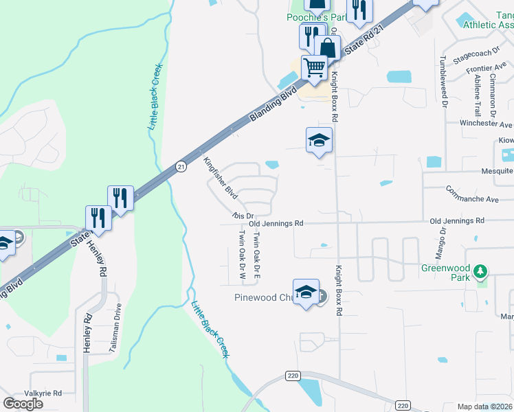 map of restaurants, bars, coffee shops, grocery stores, and more near 3233 Avocet Lane in Orange Park
