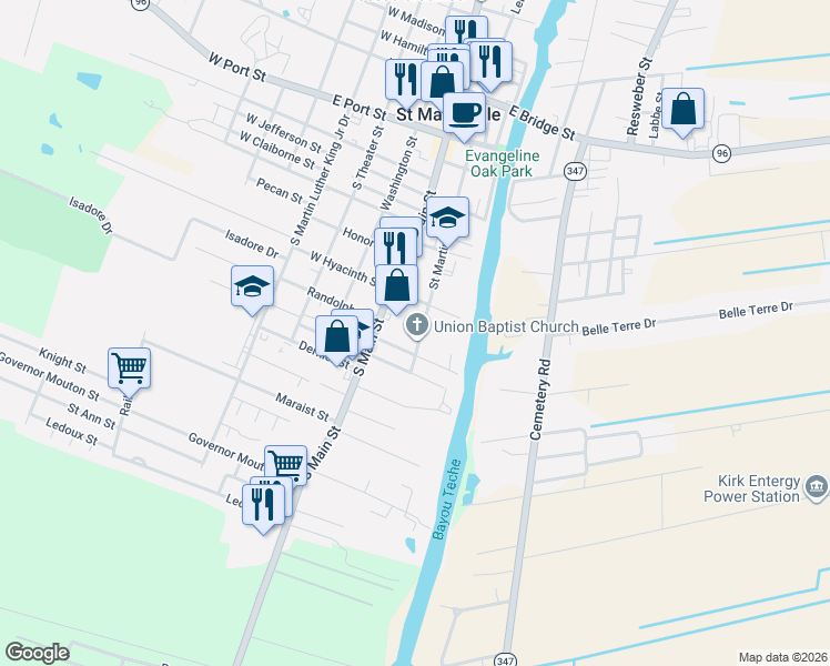 map of restaurants, bars, coffee shops, grocery stores, and more near 909 Saint Martin Street in Saint Martinville
