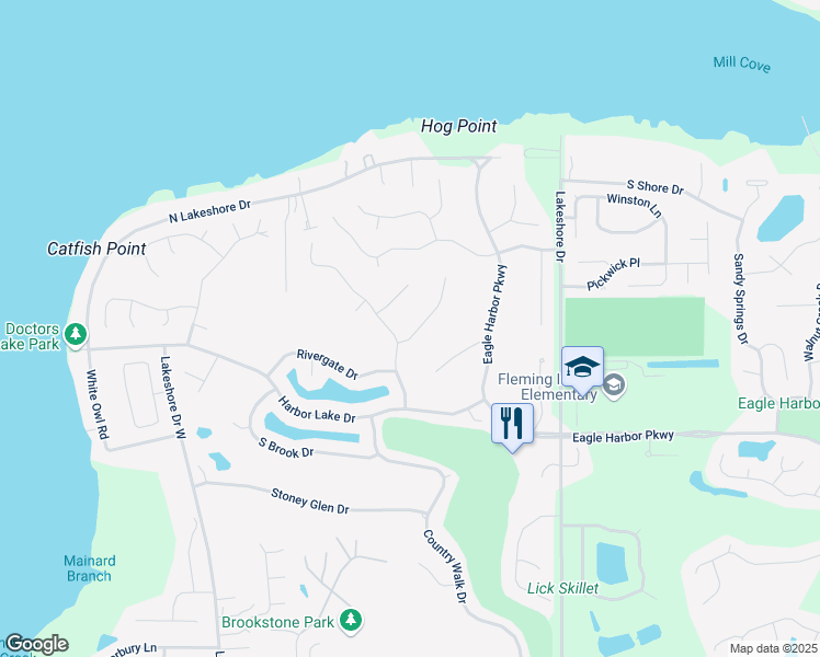 map of restaurants, bars, coffee shops, grocery stores, and more near 1552 Waterbridge Court in Fleming Island
