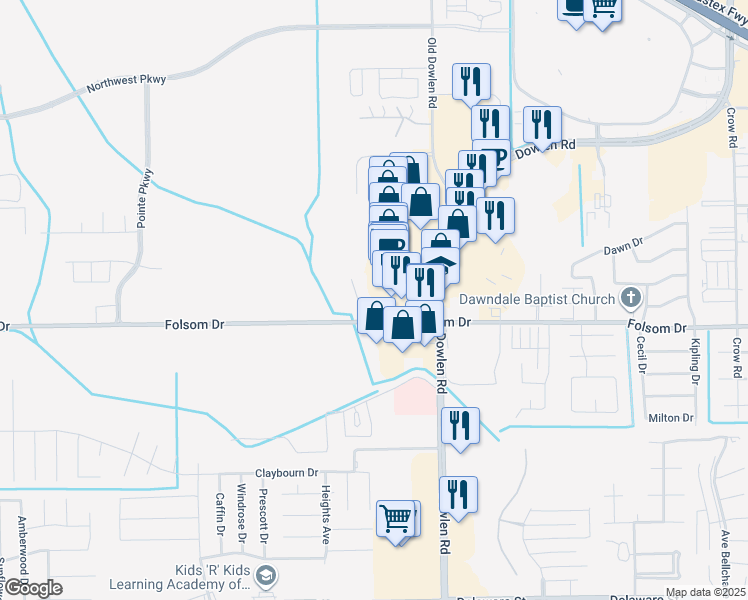 map of restaurants, bars, coffee shops, grocery stores, and more near 6110 Folsom Drive in Beaumont