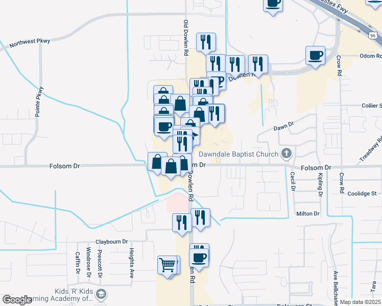 map of restaurants, bars, coffee shops, grocery stores, and more near in Beaumont
