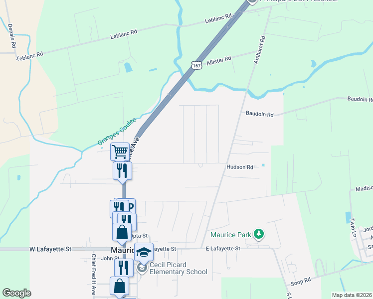 map of restaurants, bars, coffee shops, grocery stores, and more near 100-340 East Vincent Street in Maurice