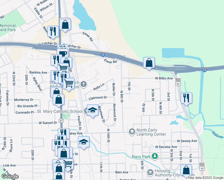 map of restaurants, bars, coffee shops, grocery stores, and more near 2315 Butler Drive in Orange