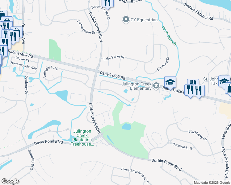 map of restaurants, bars, coffee shops, grocery stores, and more near 1145 Linwood Loop in Jacksonville