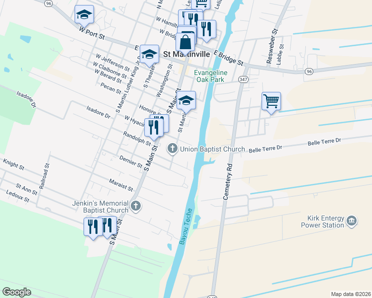map of restaurants, bars, coffee shops, grocery stores, and more near 909 Saint Martin Street in Saint Martinville