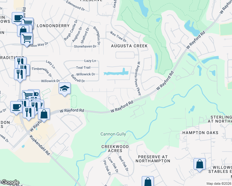 map of restaurants, bars, coffee shops, grocery stores, and more near 24523 Jenns Creek Court in Spring